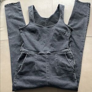 Free People Charcoal Denim Overalls